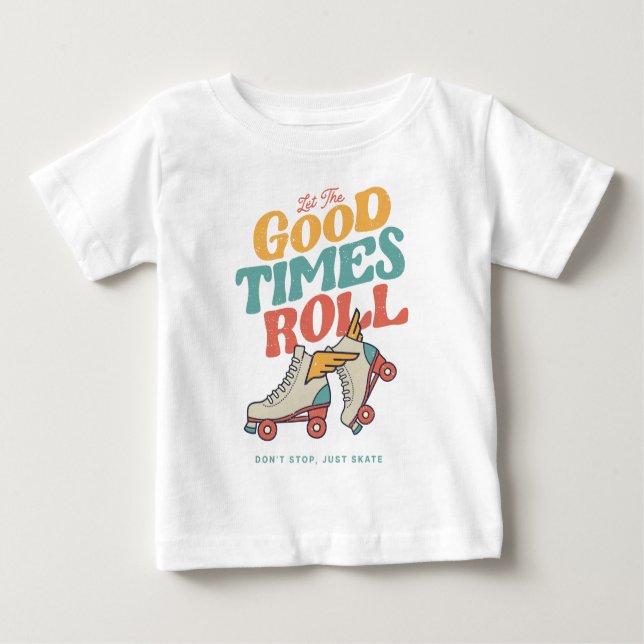LÅT BRA TIMES ROLL RETRO ROLLER SKATE PÅ 80:ER T SHIRT (Framsida)