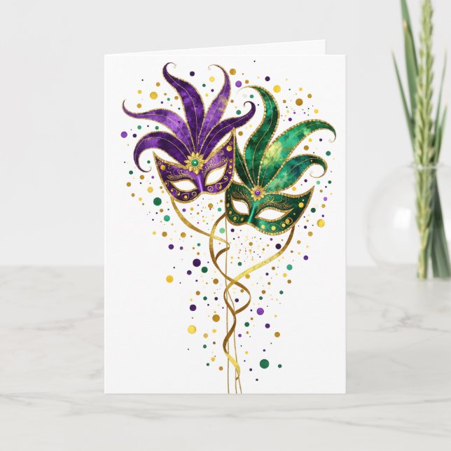 Låt de goda tiderna rulla Mardi Gras-masker Kort (Framsida)