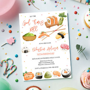 Låt De Goda Tiderna Rulla Sushi Fest Födelsedag Inbjudningar