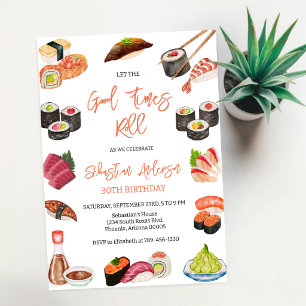 Låt De Goda Tiderna Rulla Sushi Fest Födelsedag Inbjudningar