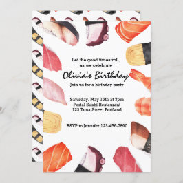 Låt de goda tiderna rulla Sushi-fest Födelsedag Inbjudningar