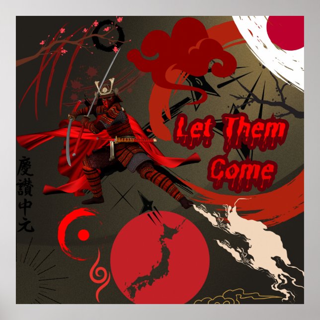 Låt dem Kom, japanska Samurai Warrior Poster (Framsidan)