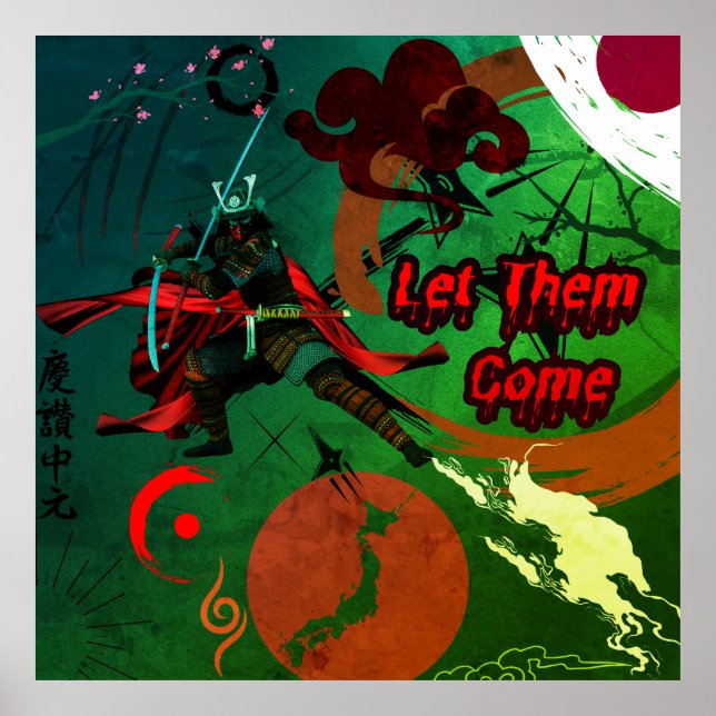 Låt dem Kom, japanska Samurai Warrior Poster (Framsidan)