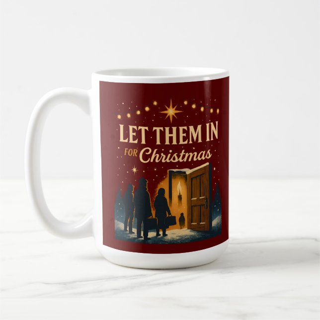 Låt dem komma in för juldesign kaffemugg (Vänster)
