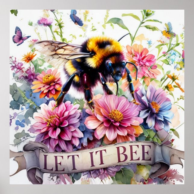 Låt den vara – Akvarell Humla Vårblomma  Poster (Framsidan)