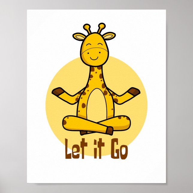 Låt det gå Kawaii giraffe som utövar yoga gult Poster (Framsidan)