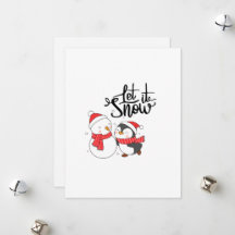 Låt det snö med en snöman och pingvin på ett 