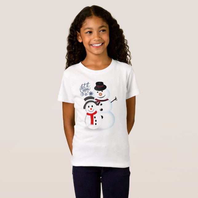 Låt det snö Söt Snorman Jul Helgdag  Flickor T Shirt (Hel framsida)