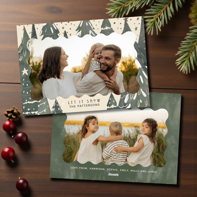 Låt det snöa 2 Julgranar för fotofamilj Julkort (Skapare uppladdad)