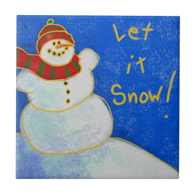 Låt det snöa! Abstrakt Art Snögubbe keramik Tile Kakelplatta (Framsidan)