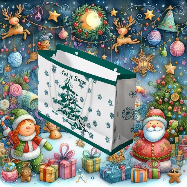 Låt det snöa Anpassningsbarna Winter-julet Woodlan (Let it Snow Winter Christmas Woodland Custom Large Gift Bag)