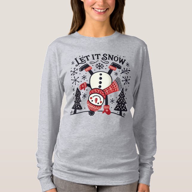 Låt det snöa av Cute Jul Snögubbe T Shirt (Framsida)