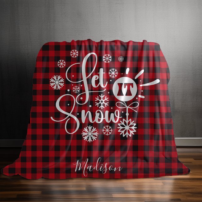 Låt det snöa Baffalo plaid monogram Fleecefilt (Skapare uppladdad)