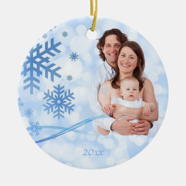 Låt det snöa blå julprydnad julgransprydnad keramik (Framsidan)