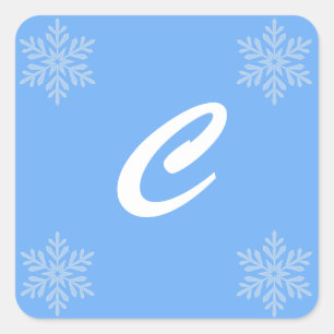 Låt det snöa Blue Monogram Sticker Sälar Fyrkantigt Klistermärke