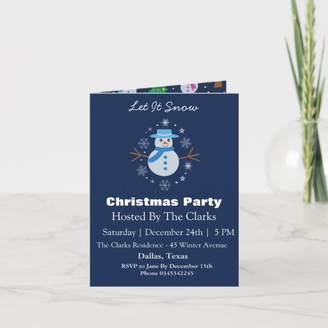 Låt det snöa Blue Snögubbe jul Party Inbjudan (Framsida)