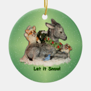 "Låt det snöa!", Corgis & åsnajulprydnad Julgransprydnad Keramik