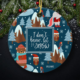 Låt det snöa Cute Animal med Namn Blue-jul Julgransprydnad Keramik