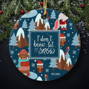 låt det snöa Cute Animal med Namn Blue-jul Julgransprydnad Keramik