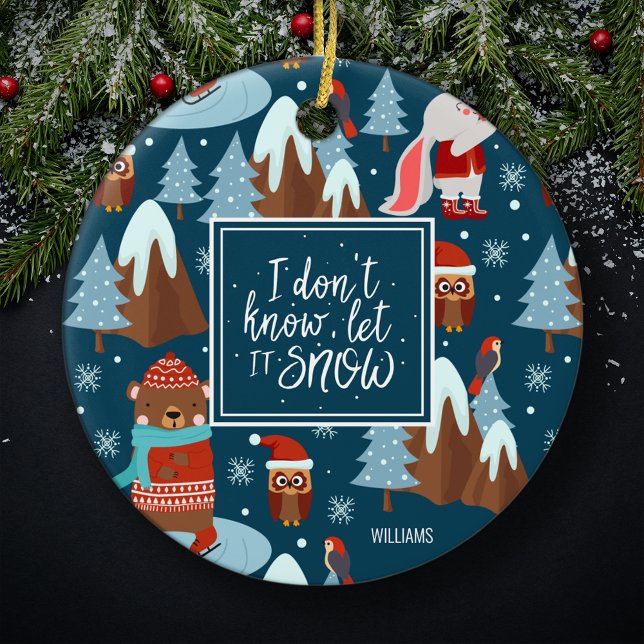 Låt det snöa Cute Animal med Namn Blue-jul Julgransprydnad Keramik (Skapare uppladdad)