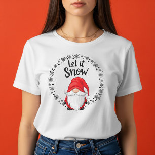 Låt det snöa Cute Jul Gnome med Snöflingor T Shirt