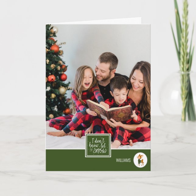 Låt det snöa Cute Reindeer-familjens fotojul Helgkort (Framsida)