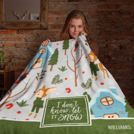 Låt det snöa Cute Reindeer Mönster med Namn Grönt Fleecefilt