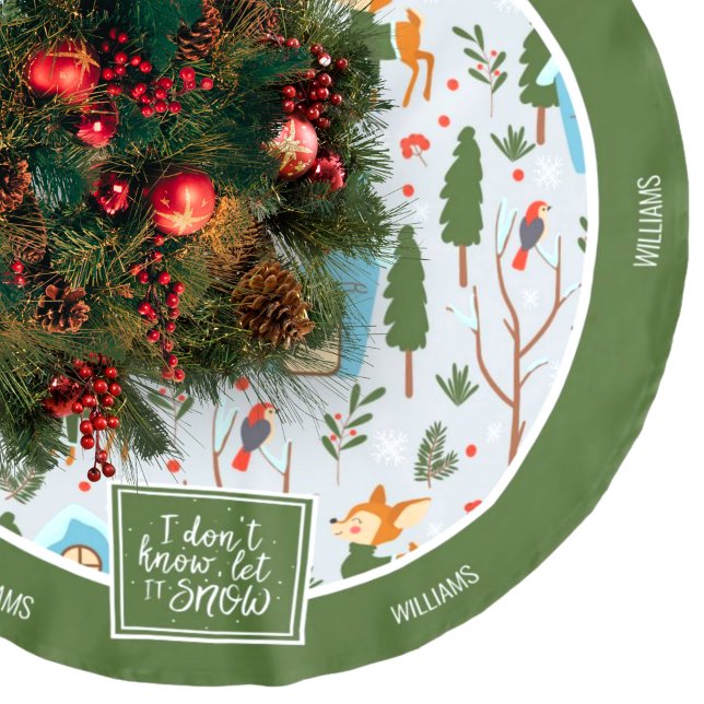 Låt det snöa Cute Reindeer Namn Grönt jul Julgransmatta Borstad Polyester (Skapare uppladdad)