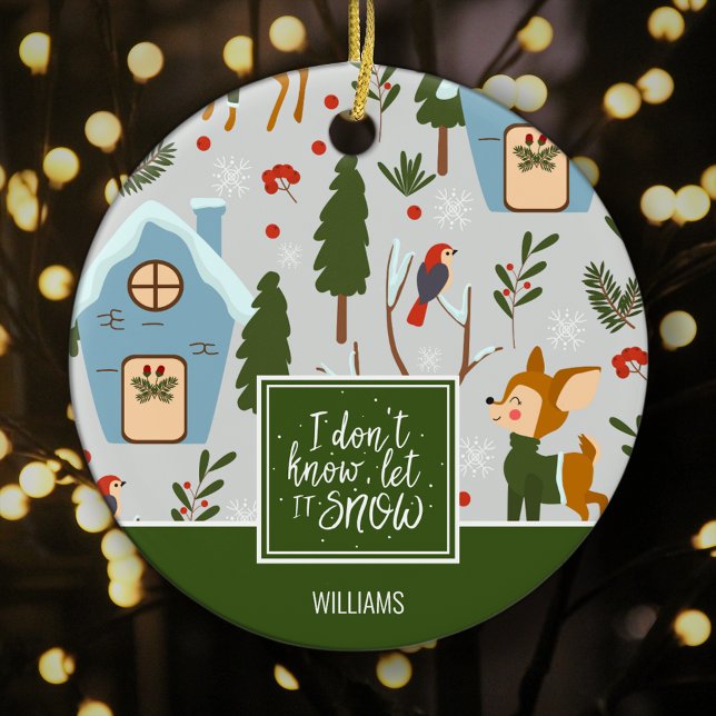 Låt det snöa Cute Reindeer Namn Grönt jul Julgransprydnad Keramik (Skapare uppladdad)