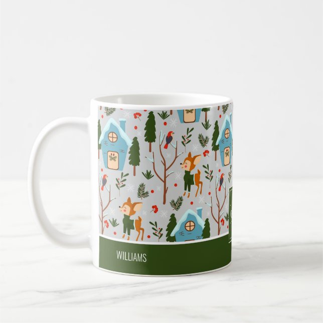 Låt det snöa Cute Reindeer Namn Grönt jul Kaffemugg (Vänster)