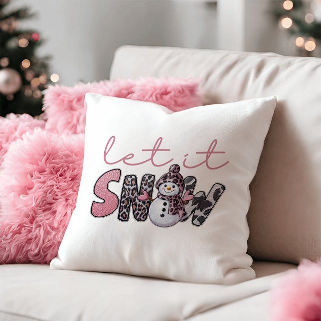 Låt det snöa | Cute Rosa Snögubbe jul Kudde (Skapare uppladdad)
