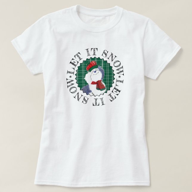 Låt det snöa Cute Sheepdog Mysigt Wintertime White T Shirt (Design framsida)