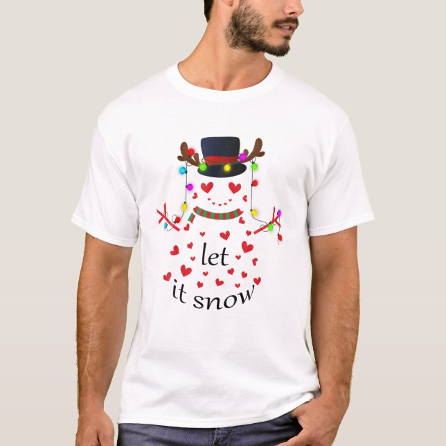 Låt det snöa Cute Snögubbe Heart Julafton Träd Lju T Shirt (Framsida)