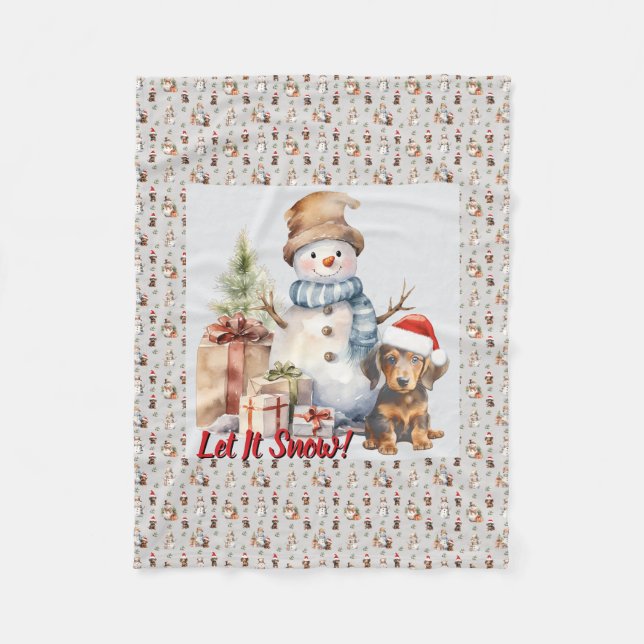 Låt det snöa Dachshund & Snögubbe Fleecefilt (Framsidan)