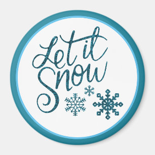 Låt det snöa Faux Blue Glitter Magnet