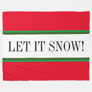 LÅT DET SNÖA Festive Bright Red White Grönt Rand Fleecefilt