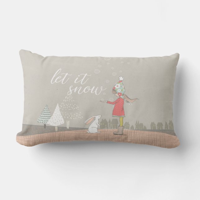 Låt det snöa flickan och kaninen lumbarkudde (Framsida)