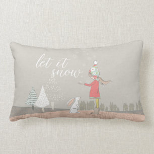 Låt det snöa flickan och kaninen lumbarkudde