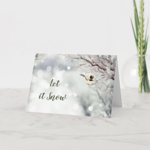Låt det snöa Forest Snöflingor Chickadee Bird Helgkort