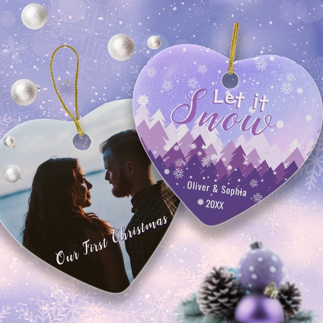 Låt det snöa första julfoto-Lila Julgransprydnad Keramik (Skapare uppladdad)