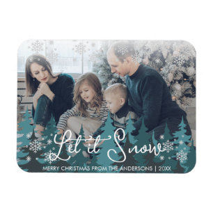 Låt det snöa Foto av familjen Modern Teal Grönt Magnet