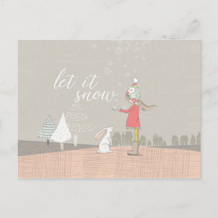 Låt det snöa Girl and Bunny Helg Vykort