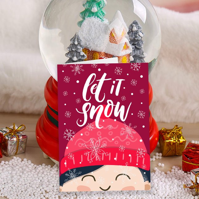 Låt det snöa Glad barn Vinter mössa Högtid Kort (Skapare uppladdad)