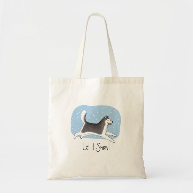 "Låt det snöa!" Glad hunddesign Tygkasse (Framsidan)