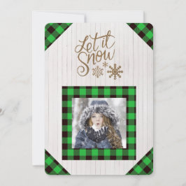Låt det snöa Grönt Buffalo Check Photo Helgdag Car Julkort