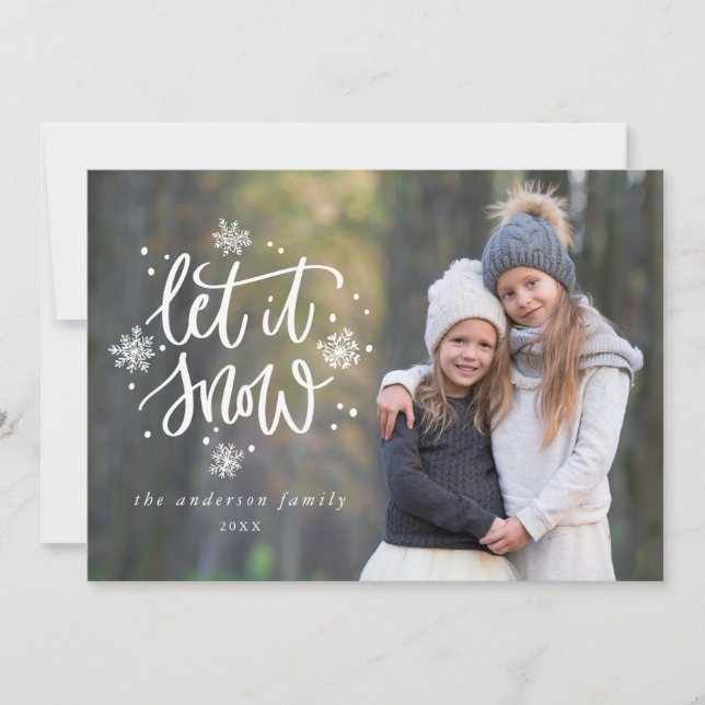 Låt det snöa handsbevarat snöflingövertäckningsfot julkort (Framsida)