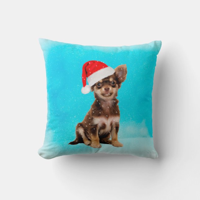 Låt det snöa jul Chihuahua Hund Wearing Hat Kudde (Framsida)