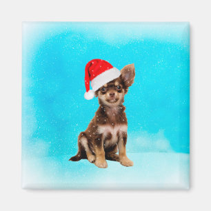 Låt det snöa jul Chihuahua Hund Wearing Hat Magnet