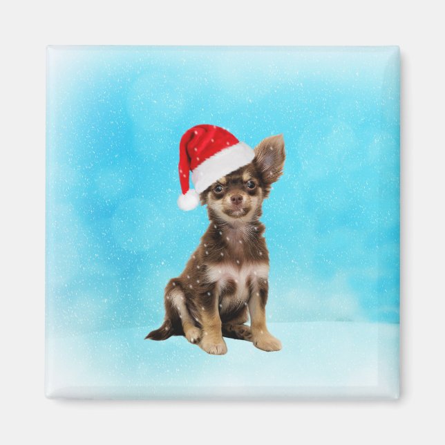 Låt det snöa jul Chihuahua Hund Wearing Hat Magnet (Framsidan)