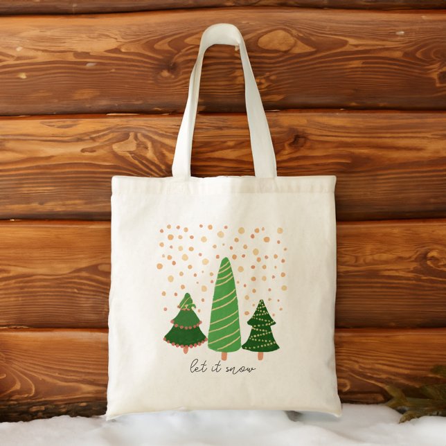 Låt det snöa julklappar till henne tygkasse (Let it snow Christmas gifts for her Tote Bag minimalist pine trees snowflakes winter tote bag gift)